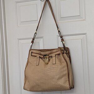MICHAEL KORS Beige Croco Large Hamilton Whip-Stitch Chain Shoulder Bag Satchel .